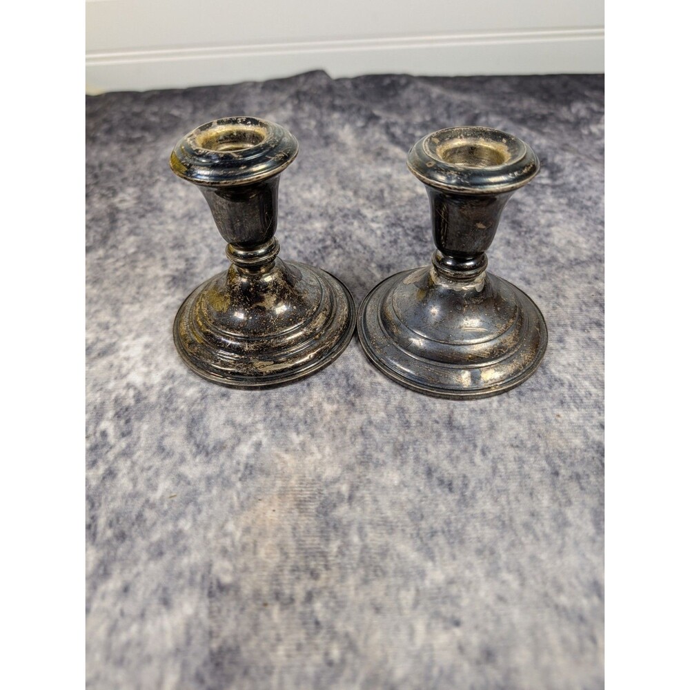 Pair of Frank M. Whiting Weighted Sterling Silver Candlesticks Holders 3.5" 2001
